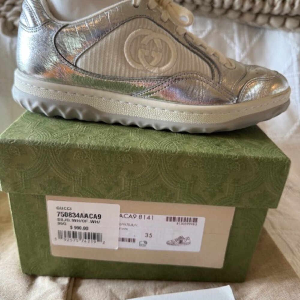 GUCCI MAC80 SNEAKER WHITE SILVER SIZE 5B - Picture 3 of 9